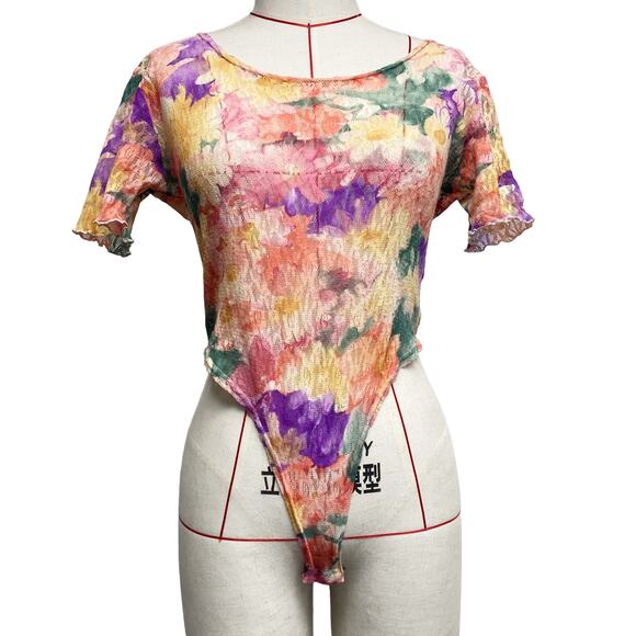Vintage Other - Vintage Reflex Womens Floral Lace Stretch Bodysuit